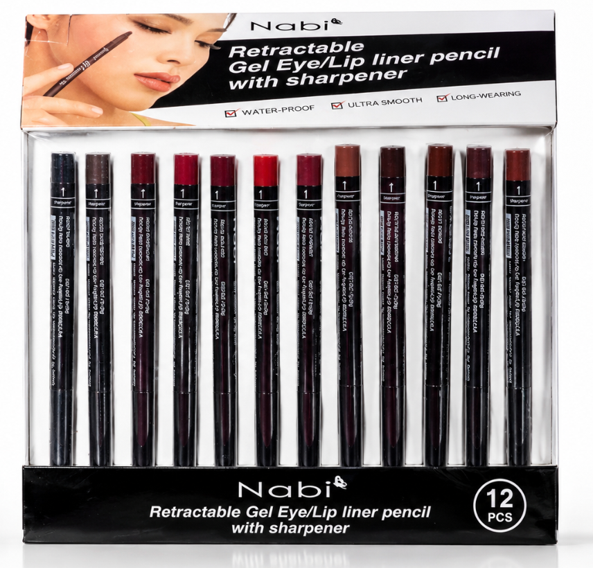 NABI- RETRACTABLE GEL EYE/LIP LINER PENCIL WITH SHARPENER (72PCS)