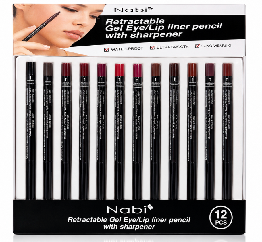 NABI- RETRACTABLE GEL EYE/LIP LINER PENCIL WITH SHARPENER (72PCS)