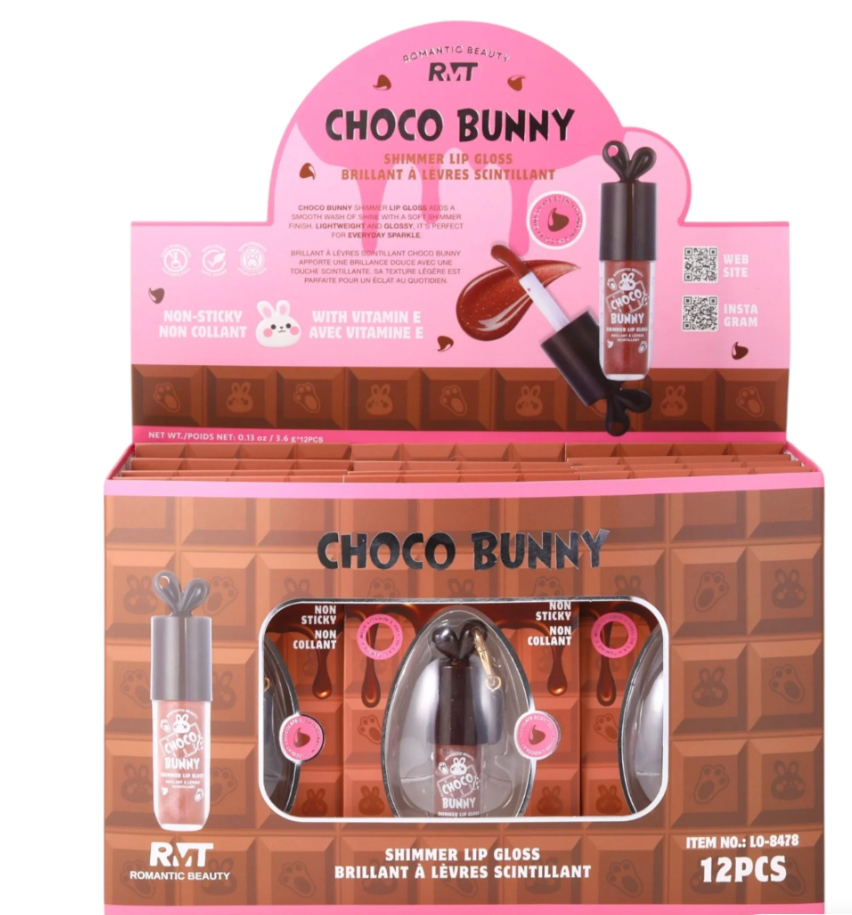 ROMANTIC BEAUTY - CHOCO BUNNY  SHIMMER LIP GLOSS (12PCS)