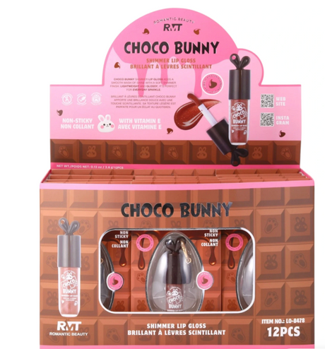 ROMANTIC BEAUTY - CHOCO BUNNY  SHIMMER LIP GLOSS (12PCS)