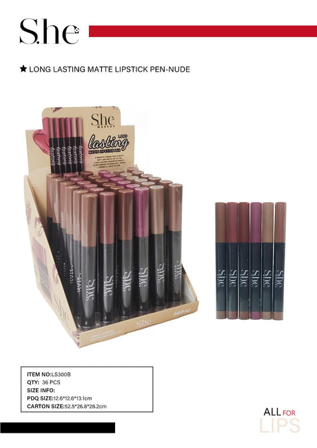 S.HE MAKEUP - LONG LASTING MATTE LIPSTICK 36PC