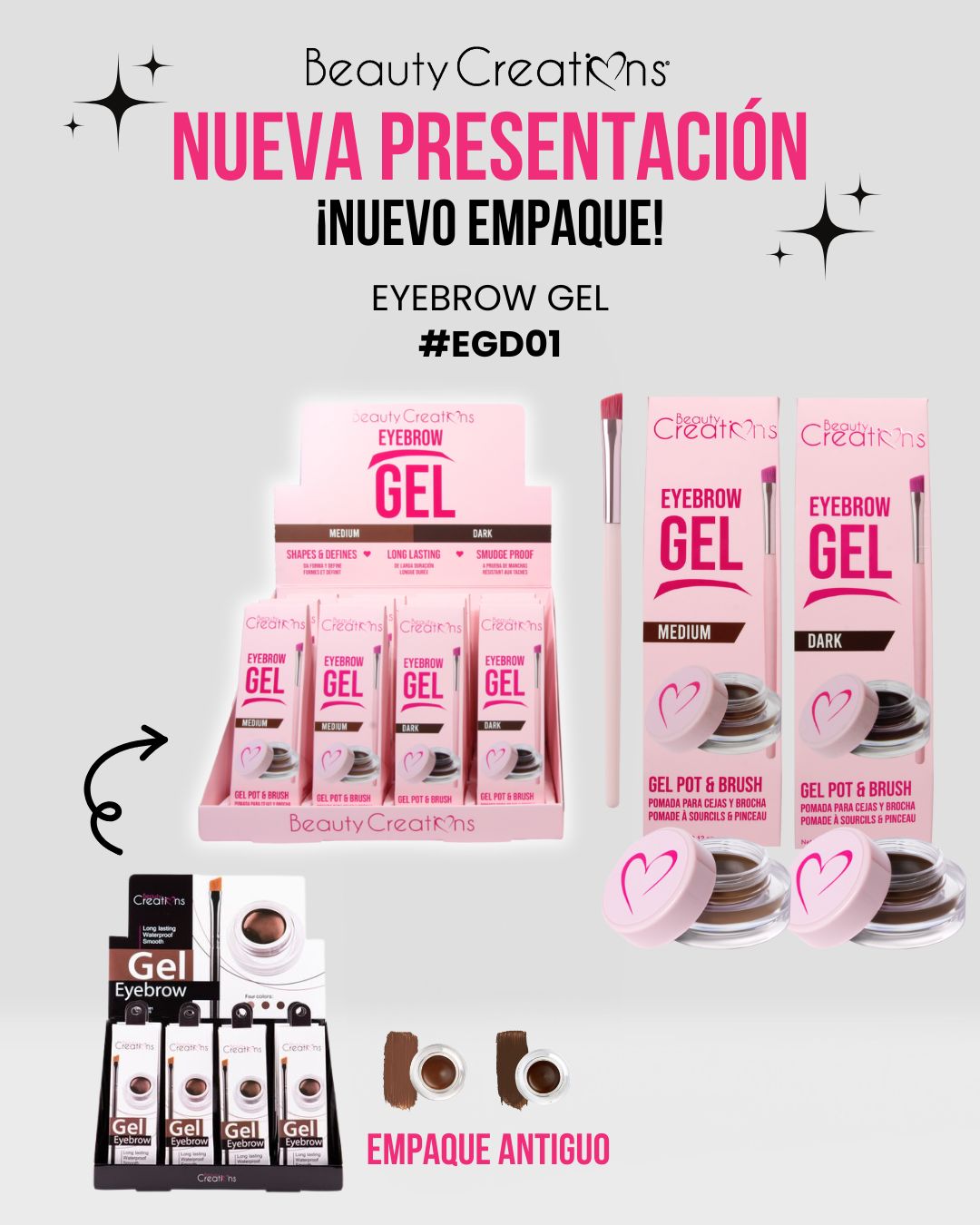 BEAUTY CREATIONS-2 SHADES- EYEBROW GEL-"NEW PRESENTATION"-12PCS