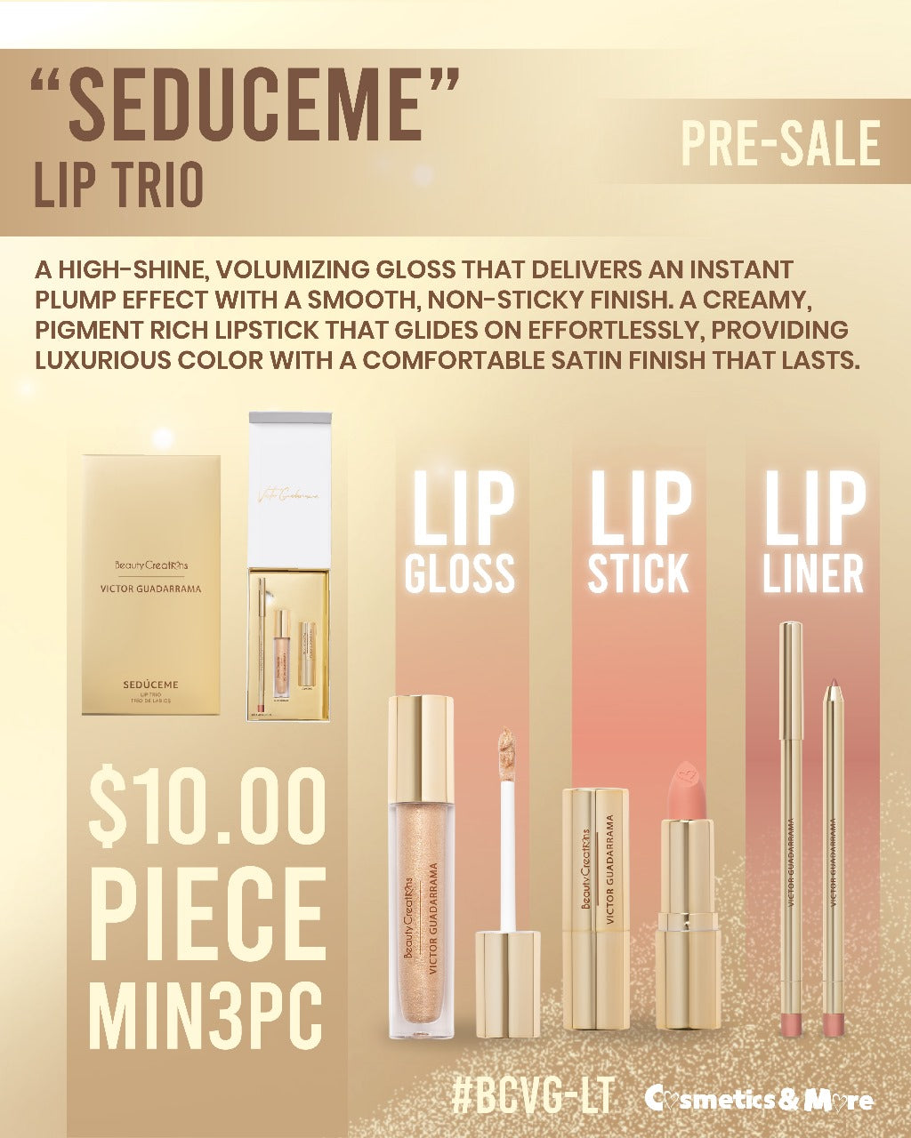 BEAUTY CREATIONS X VICTOR GUADARRAMA- SEDUCE ME- LIP TRIO- 1PC "LIMITED EDITION"