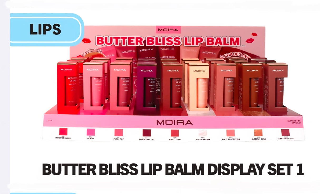 MOIRA- BUTTER BLISS LIP BALM- (1-9)-FULL DISPLAY