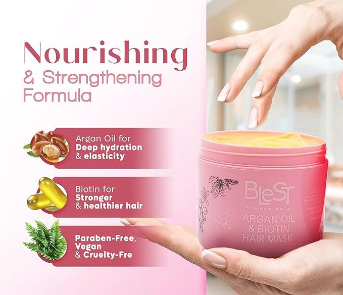 BLEST PROFESSIONAL HAIR CARE - MASCARILLA PARA EL CABELLO CON ACEITE DE ARGÁN Y BIOTINA 500 ML-(1PC)