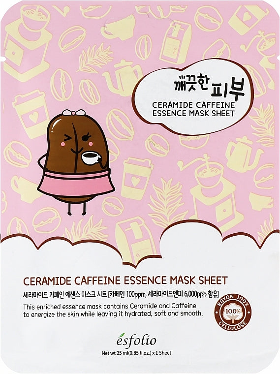 ESFOLIO - PURE SKIN CERAMIDE CAFFEINE ESSENCE MASK SHEET (1O SHEETS BOX)