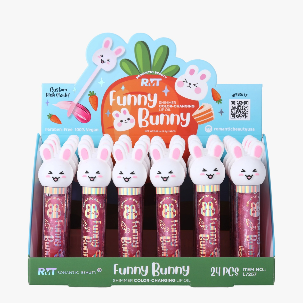 ROMANTIC BEAUTY - FUNNY BUNNY - SHIMMER COLOR CHANGING LIP OIL (24PCS)