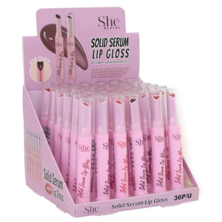 S.HE MAKEUP - SOLID SERUM LIP GLOSS - PLUMPS AND HYDRATES (36PCS)