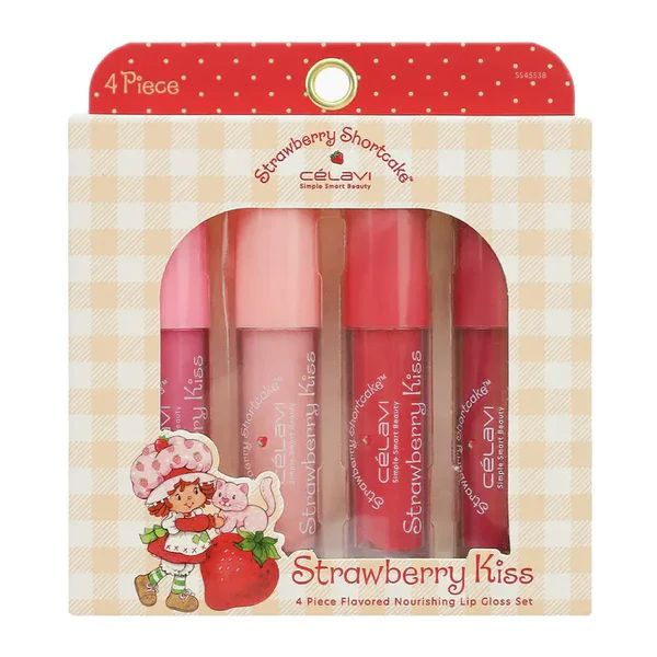 CÉLAVI X STRAWBERRY SHORTCAKE -  STRAWBERRY KISS 4 PIECE FLAVORED NOURISHING LIP GLOSS SET - (1PC)