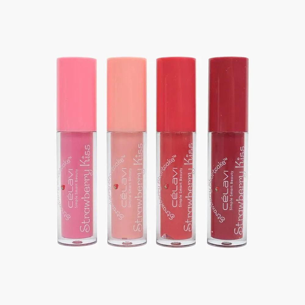 CÉLAVI X STRAWBERRY SHORTCAKE -  STRAWBERRY KISS 4 PIECE FLAVORED NOURISHING LIP GLOSS SET - (1PC)