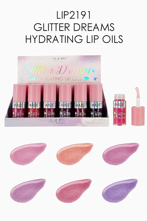 AMUSE- GLITTER DREAMS- HYDRATING LIP OILS- 24PCS