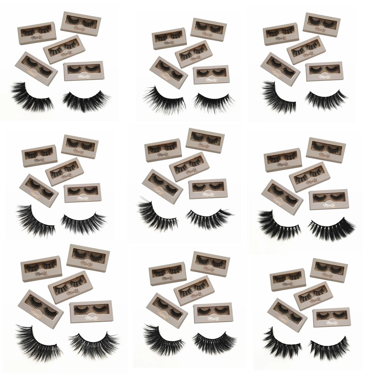 MISS LIL USA- FAUX MINK LASHES BEIGE BOX- 12PCS MIX