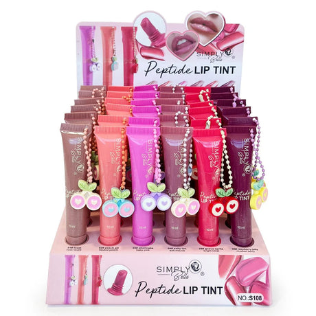 SIMPLY BELLA- PEPTIDE LIP TINT WITH BEADED CHARM-36PCS