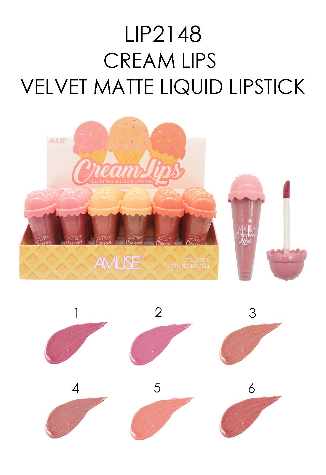 AMUSE - CREAM LIPS VELVET MATTELIQUID LIPSTICK 24 PCS DISPLAY